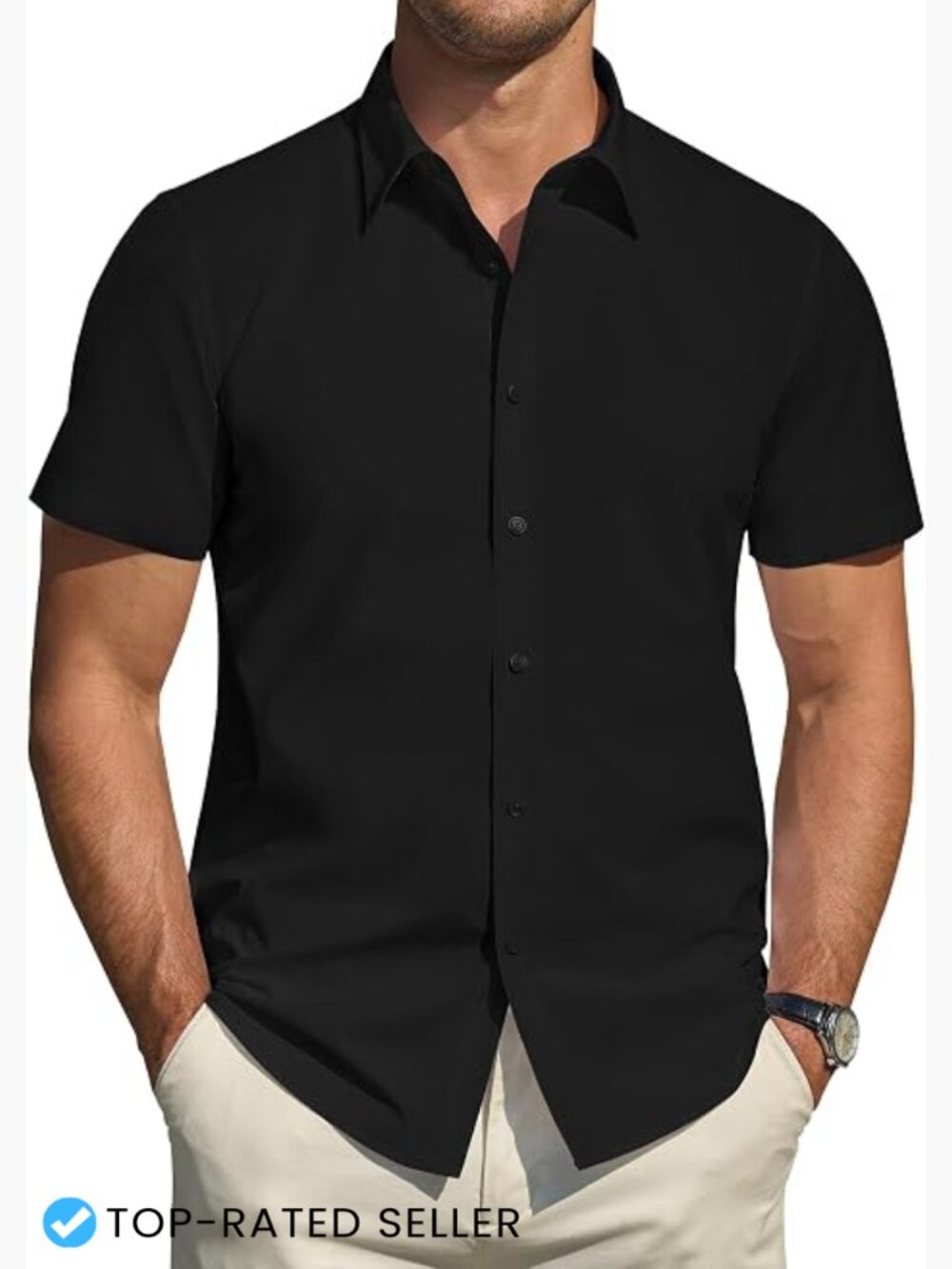 Men's Short Sleeve Dress Shirt Stretch Stain Shield Casual Button Down Formal